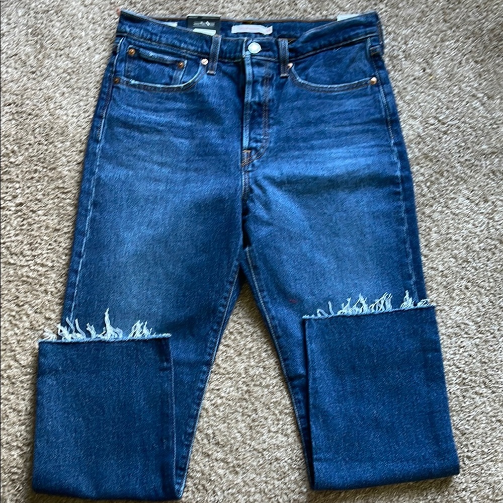 Blue Denim Jeans with Frayed Hem